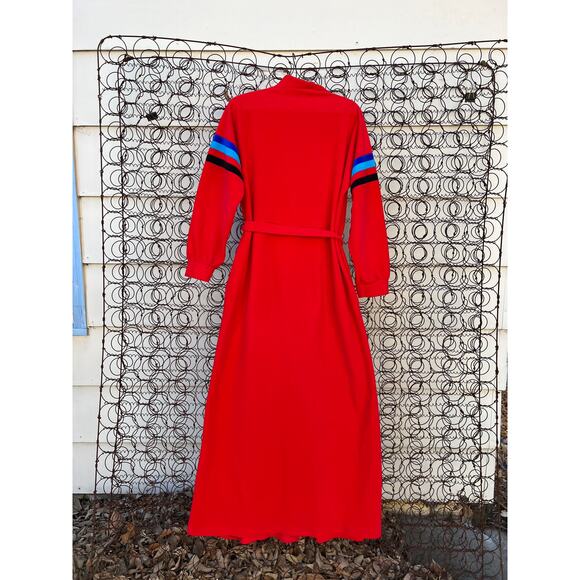 Vanity Fair red blue fleece velvet color block long bathrobe house coat SMALLa - Picture 3 of 9